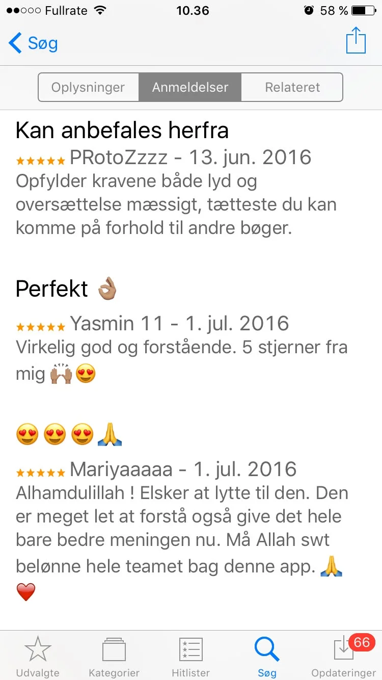 App Store-anmeldelser: „Kan anbefales herfra” af PRotoZzzz og „Perfekt” af Yasmin 11, begge med fem stjerner